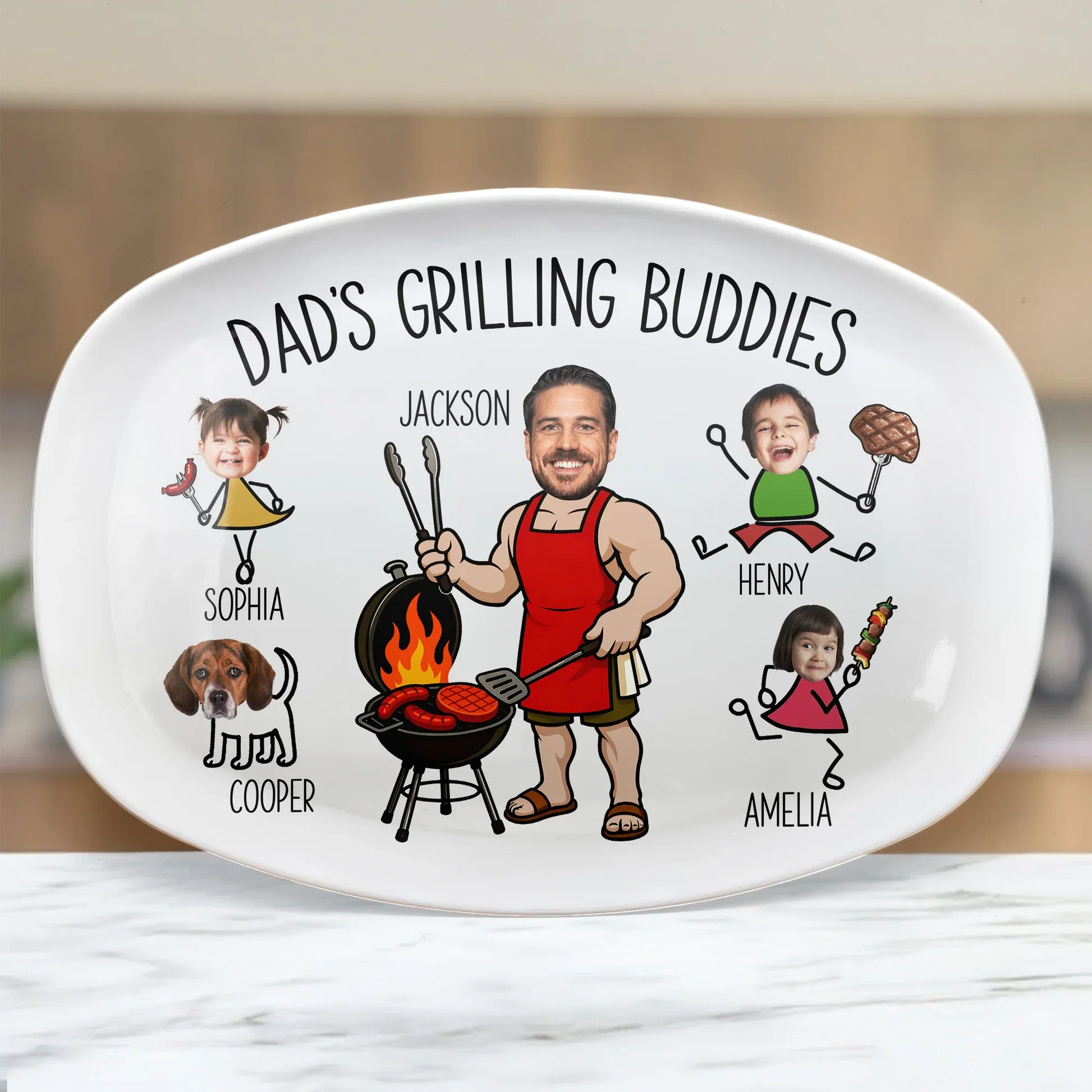 Custom Photo Dad’s Grilling Buddies - Personalized Grilling Platter - Father's Day Gifts for Dad, Husband, Papa, Grandpa, Daddy - Image 3